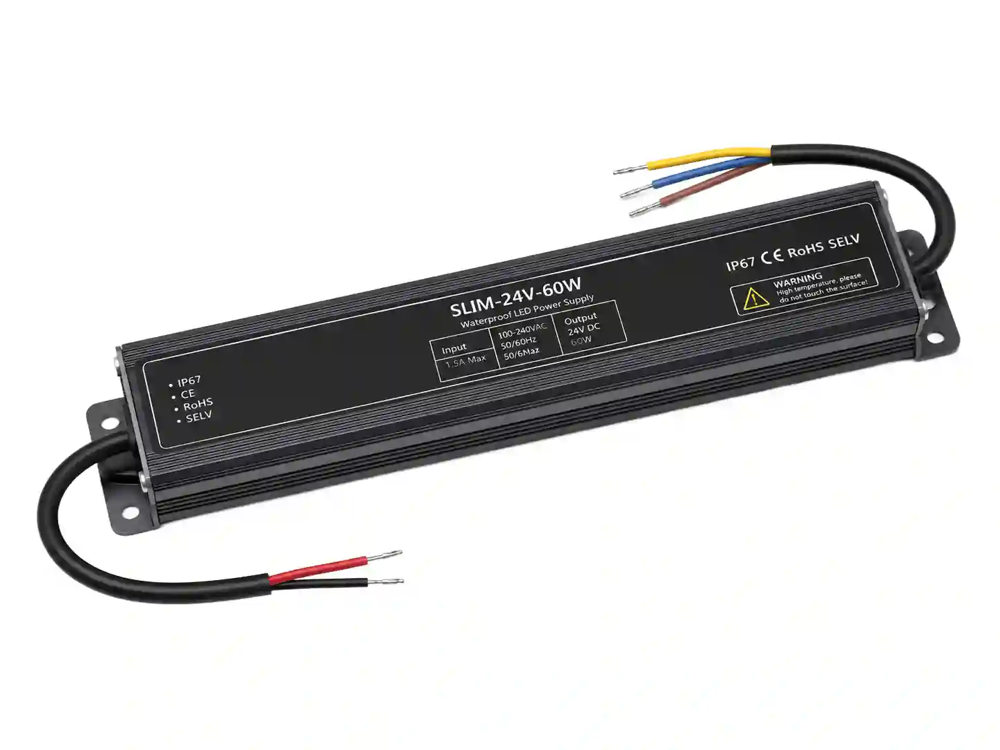 Voděodolný LED napájecí zdroj 24V 60W SLIM IP67 spínaný zdroj s pasivním chlazením a kabely pro venkovní LED pásky
